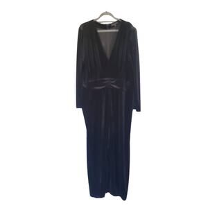 Eloquii Velvet Black Stretch Comfy Puff Sleeve Wide Leg Jumpsuit, Plus Size 24